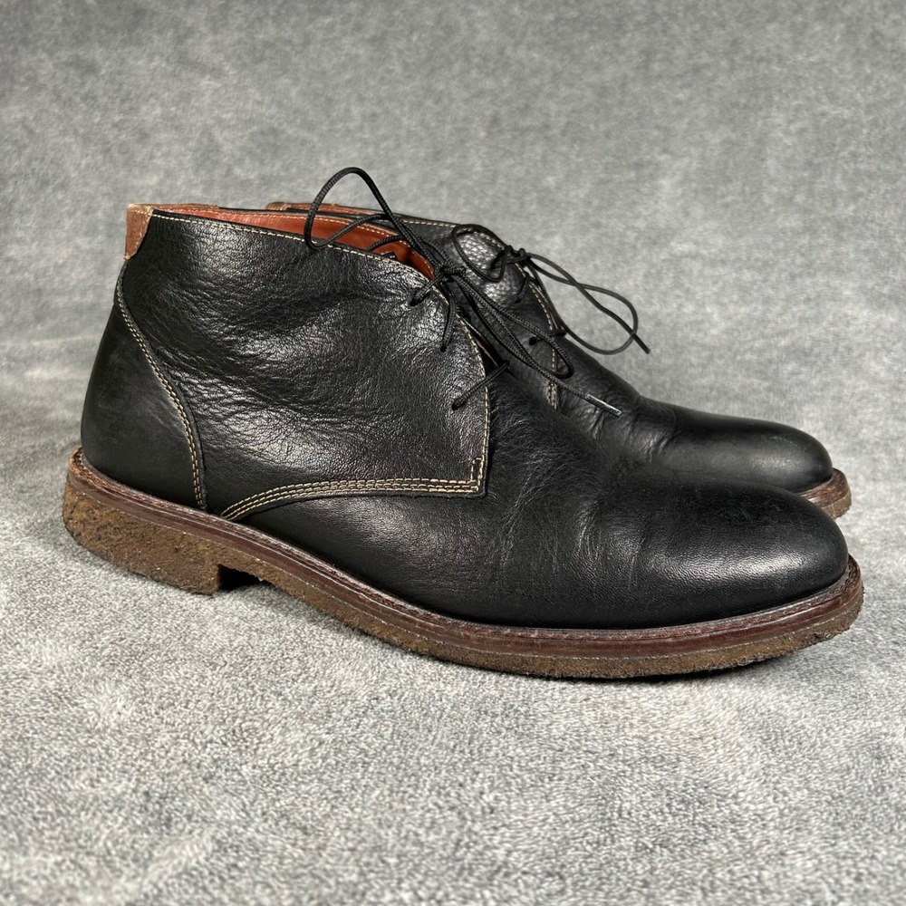 Johnston & Murphy Mens Black Leather Chukka Boots Crepe Sole Sheepskin 9.5M